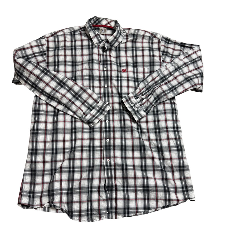 Cinch Mens XXL Plaid Button Down Shirt Long Sleeve Western White Red Black‎